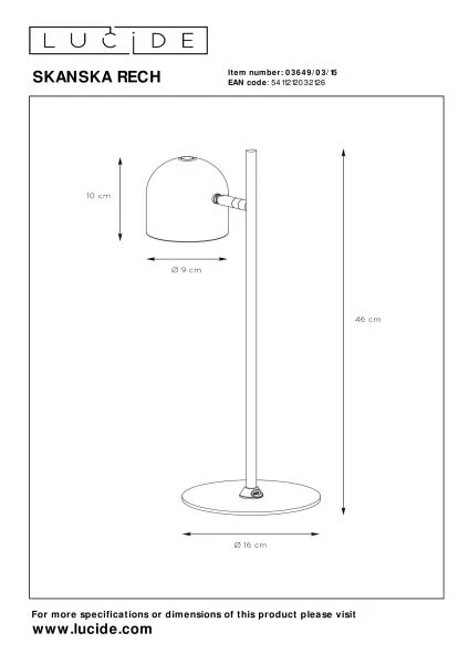 Lucide SKANSKA RECH - Lampe de bureau Rechargeable Intérieur/Extérieur - Batterie/Piles - LED Dim. - CCT - 1x3W 3000K/6000K - IP44 - Fer gris - technique